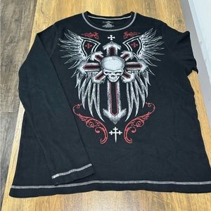 Vintage No Boundaries Shirt Mens XL Thermal Waffle Y2K Affliction Style Graphic